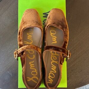 Sam Edelman Women's Velvet Brown Mary Jane Flats